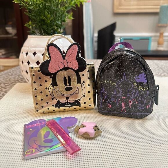 Disney Real Littles 2 Pc‎ Lot Minnie Gold Handbag & Purple Shimmer Backpack - Picture 1 of 7